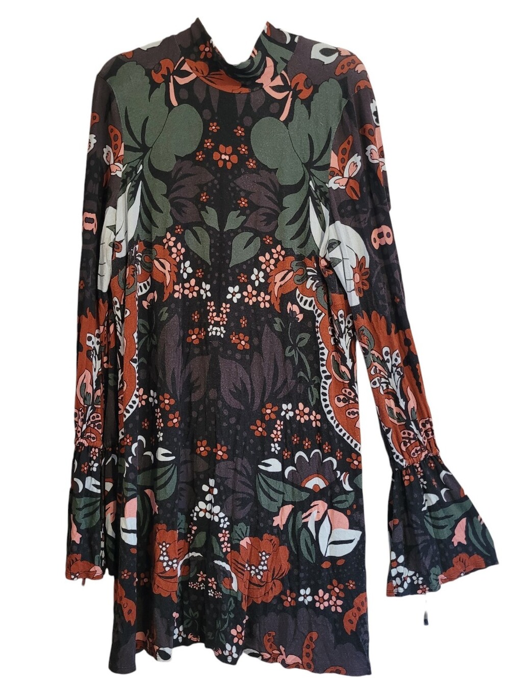 Free People Among The Wildflowers Mini Dress XL Bold Floral Dark Romantic Fairy